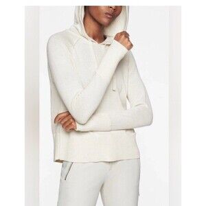 Athleta Verona Hoodie Sweater Women's Size Medium Ivory Knit Long Sleeve Wool
